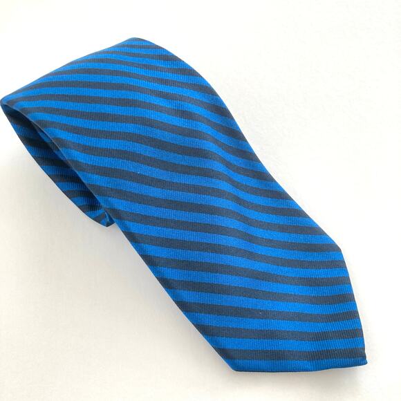 Brooks Basics 100% Silk Blue Navy Stripe Repp Tie USA Made Classic Office Preppy - Picture 1 of 6
